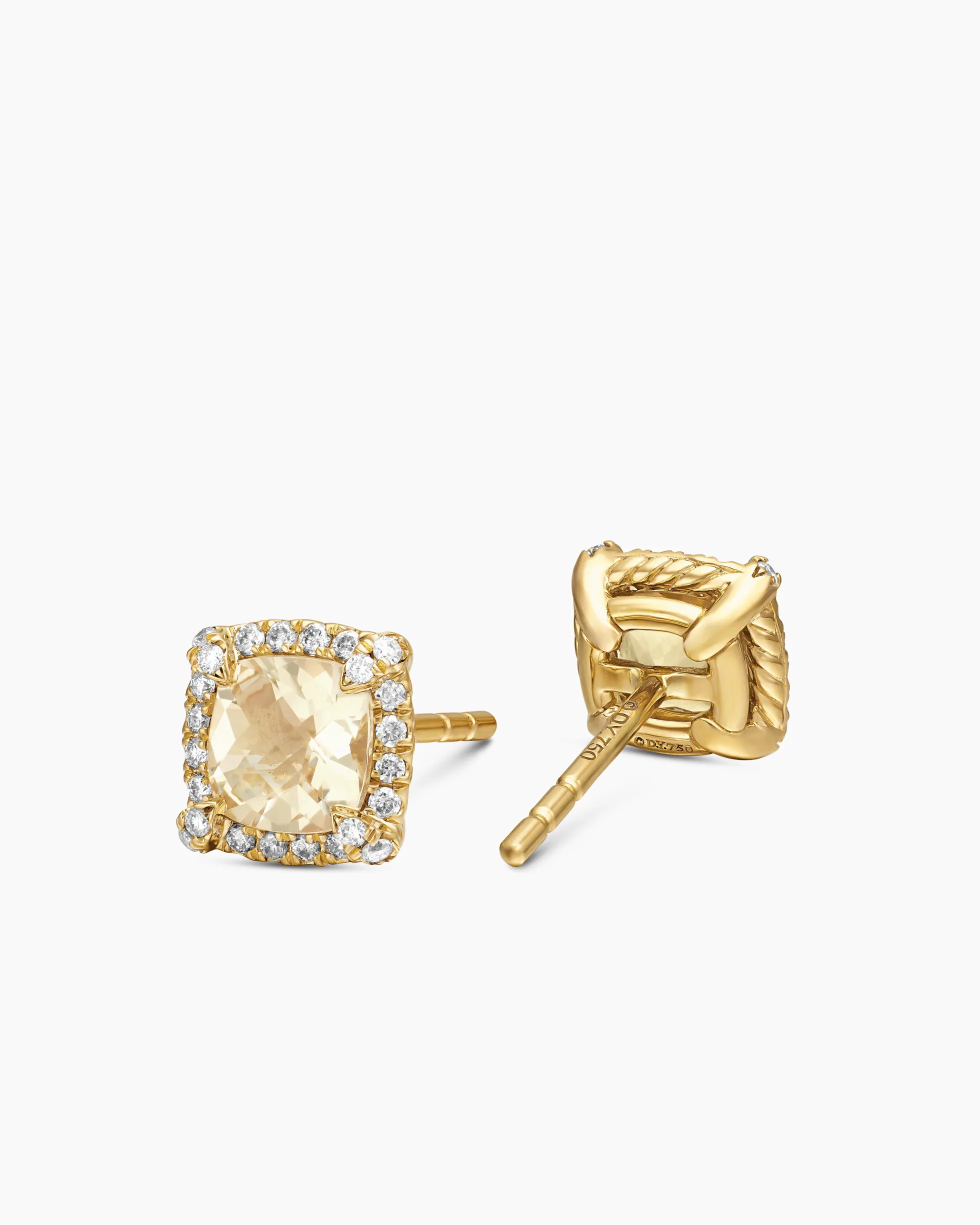 Petite Chatelaine® Pavé Bezel Stud Earrings 18K Yellow Gold with Champagne Citrine and Diamonds, 5mm