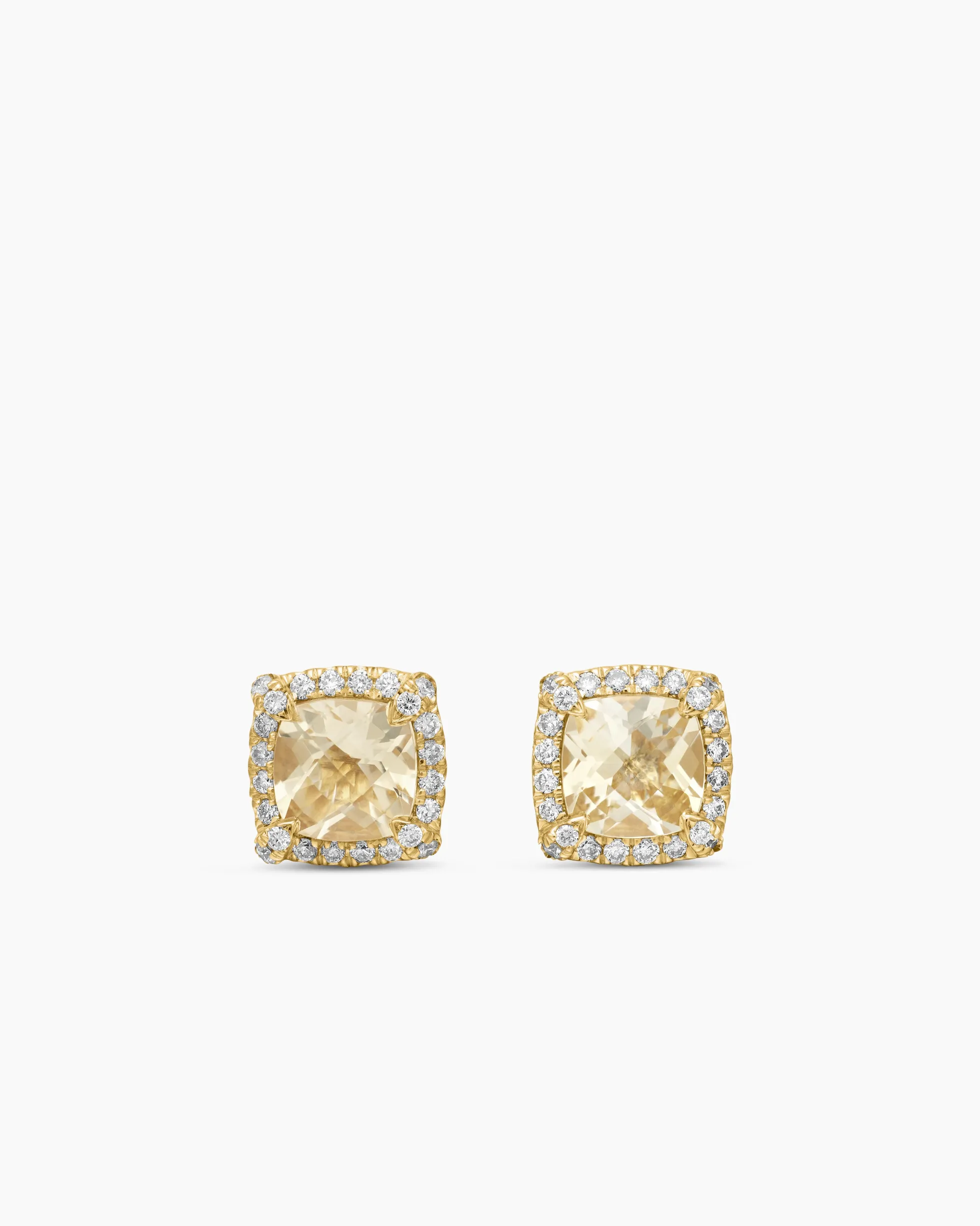 Petite Chatelaine® Pavé Bezel Stud Earrings 18K Yellow Gold with Champagne Citrine and Diamonds, 5mm