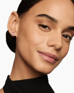 Petite Chatelaine® Pavé Bezel Stud Earrings 18K Rose Gold with Morganite and Diamonds, 5mm