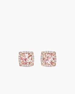 Petite Chatelaine® Pavé Bezel Stud Earrings 18K Rose Gold with Morganite and Diamonds, 5mm