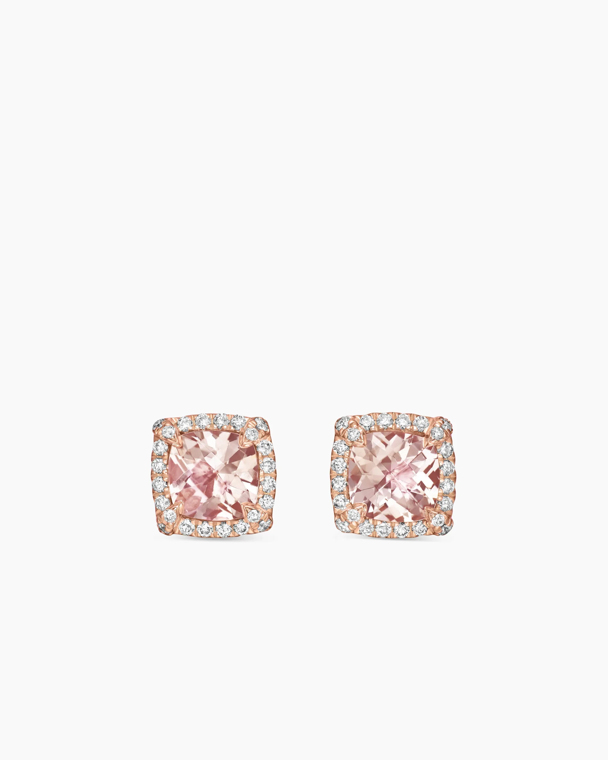 Petite Chatelaine® Pavé Bezel Stud Earrings 18K Rose Gold with Morganite and Diamonds, 5mm