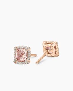Petite Chatelaine® Pavé Bezel Stud Earrings 18K Rose Gold with Morganite and Diamonds, 5mm