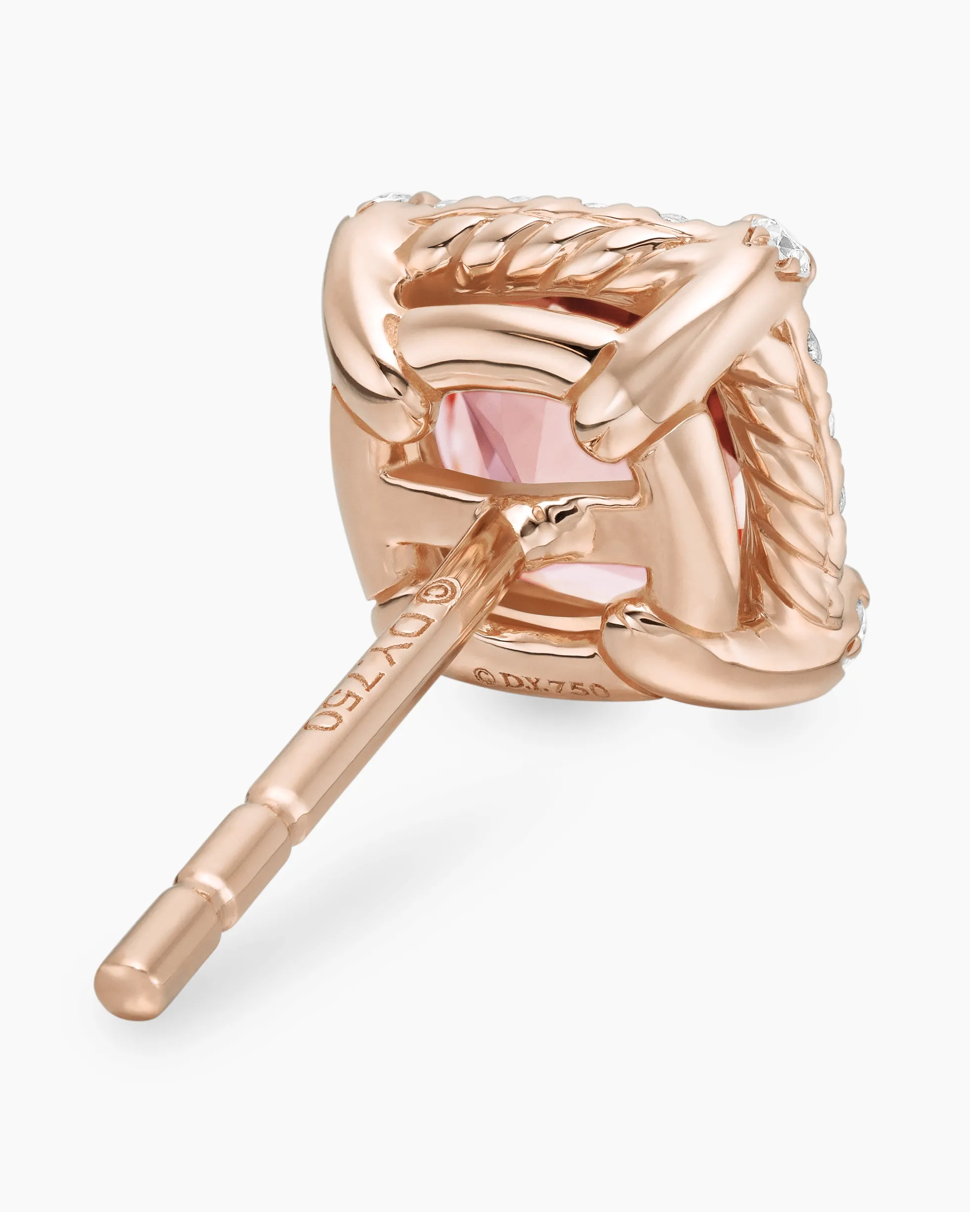 Petite Chatelaine® Pavé Bezel Stud Earrings 18K Rose Gold with Morganite and Diamonds, 5mm