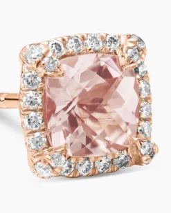 Petite Chatelaine® Pavé Bezel Stud Earrings 18K Rose Gold with Morganite and Diamonds, 5mm