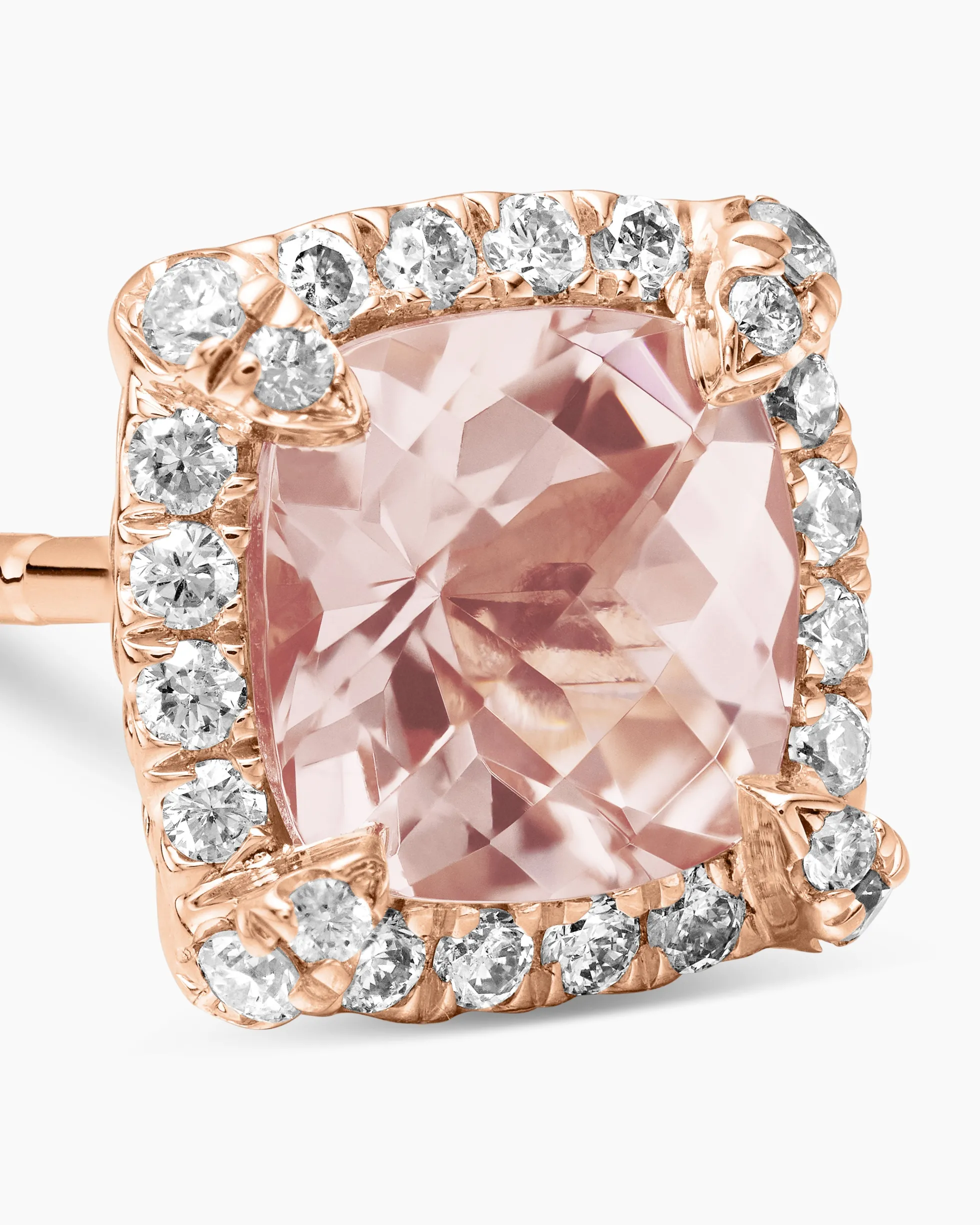 Petite Chatelaine® Pavé Bezel Stud Earrings 18K Rose Gold with Morganite and Diamonds, 5mm