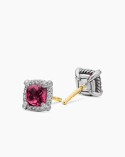 Petite Chatelaine® Pavé Bezel Stud Earrings Sterling Silver with Rhodolite Garnet and Diamonds, 5mm