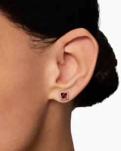 Petite Chatelaine® Pavé Bezel Stud Earrings Sterling Silver with Rhodolite Garnet and Diamonds, 5mm
