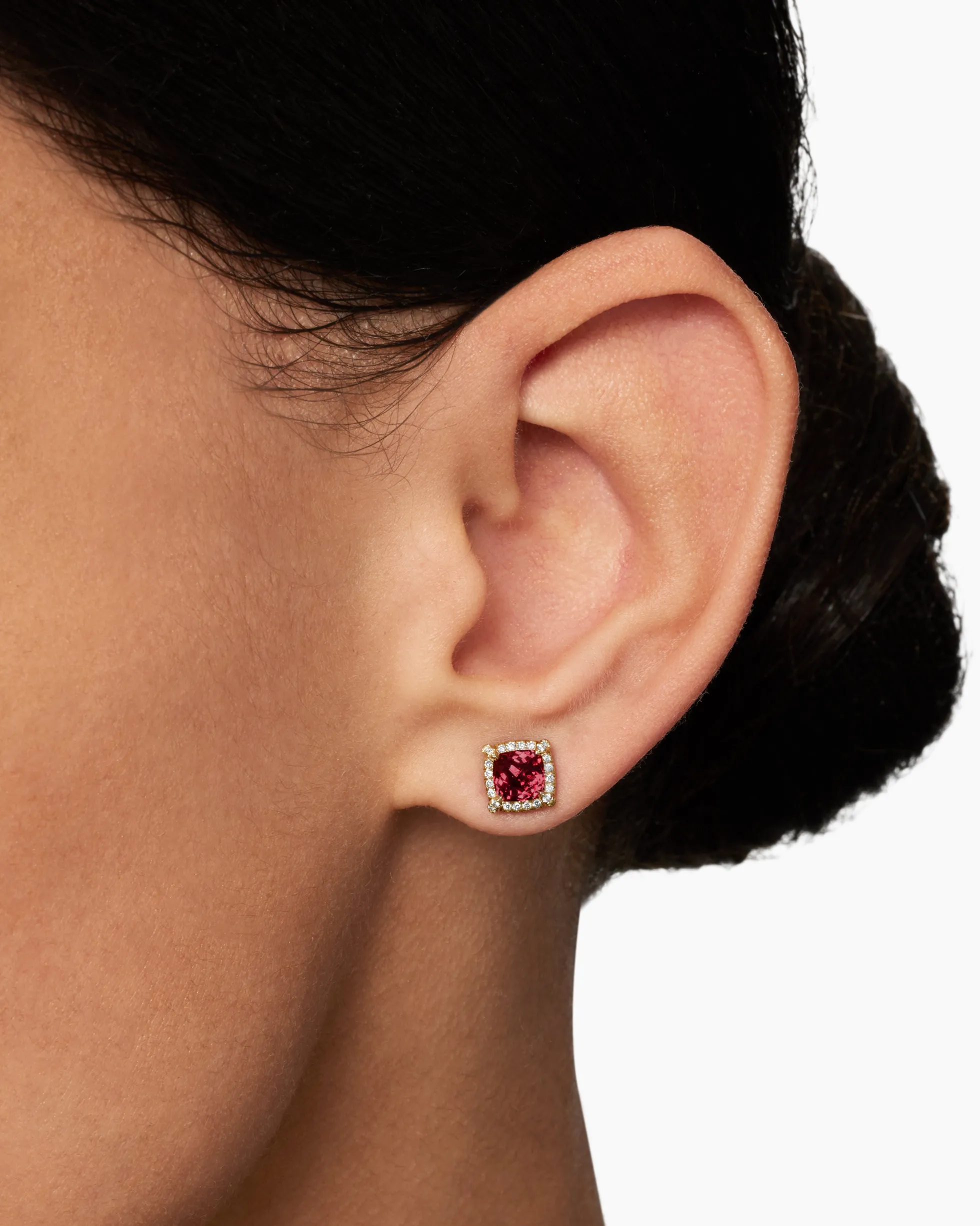 Petite Chatelaine® Pavé Bezel Stud Earrings Sterling Silver with Rhodolite Garnet and Diamonds, 5mm