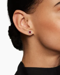 Petite Chatelaine® Pavé Bezel Stud Earrings Sterling Silver with Rhodolite Garnet and Diamonds, 5mm