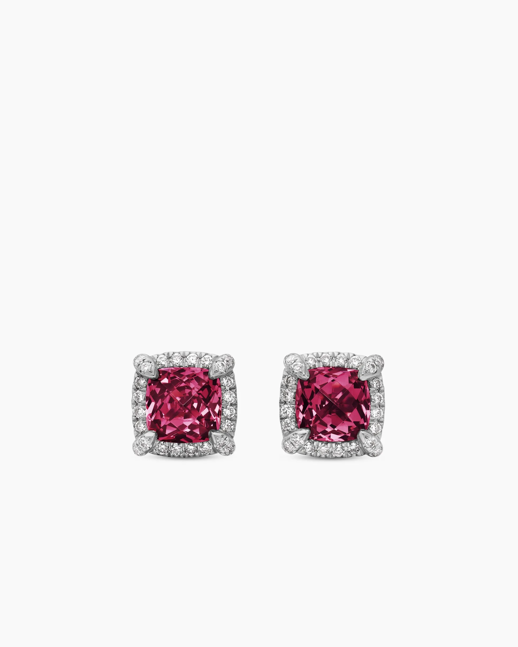 Petite Chatelaine® Pavé Bezel Stud Earrings Sterling Silver with Rhodolite Garnet and Diamonds, 5mm