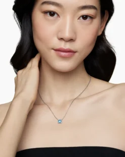 Petite Chatelaine® Pendant Necklace Sterling Silver with Blue Topaz and Diamonds, 9mm