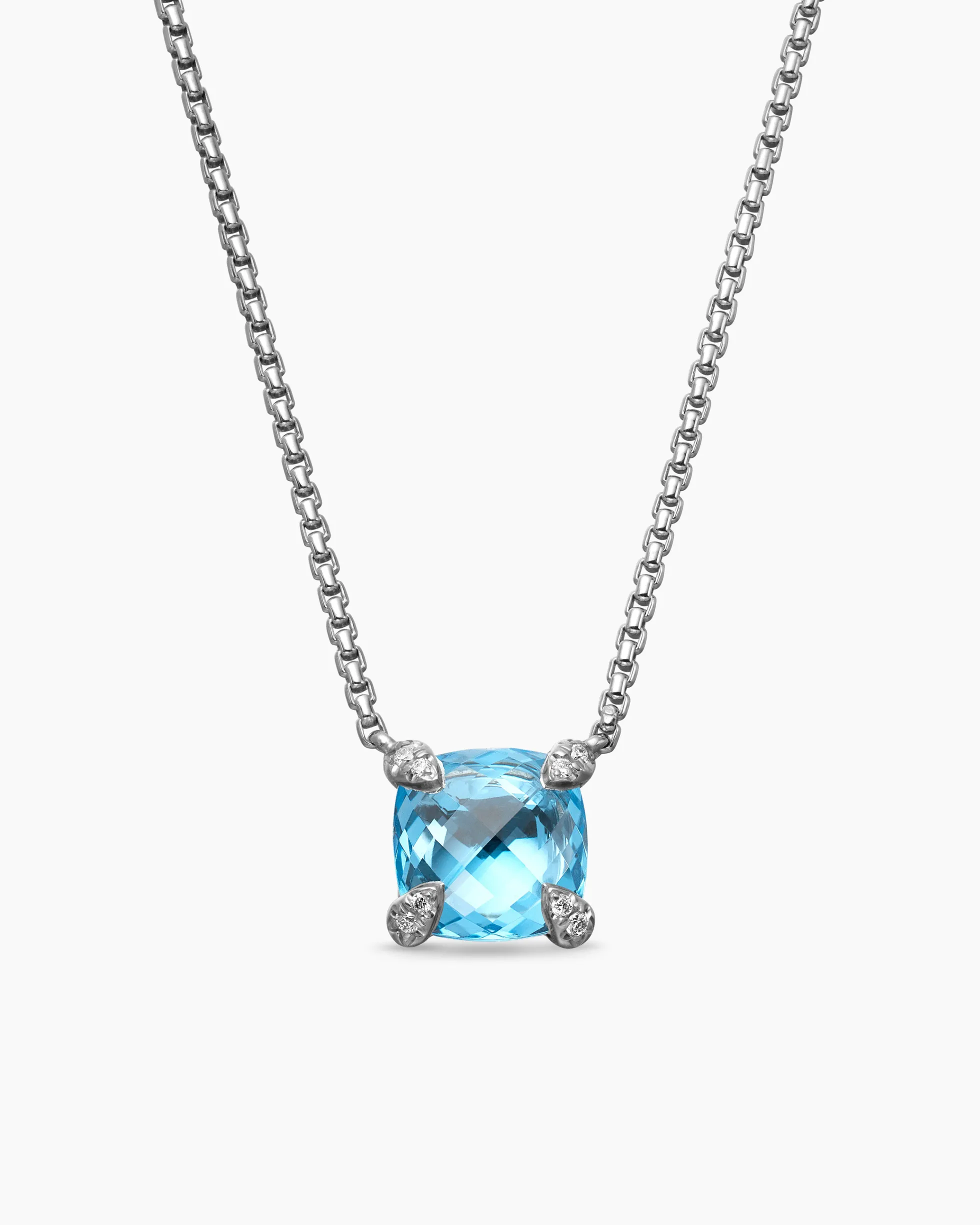 Petite Chatelaine® Pendant Necklace Sterling Silver with Blue Topaz and Diamonds, 9mm