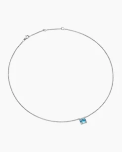 Petite Chatelaine® Pendant Necklace Sterling Silver with Blue Topaz and Diamonds, 9mm