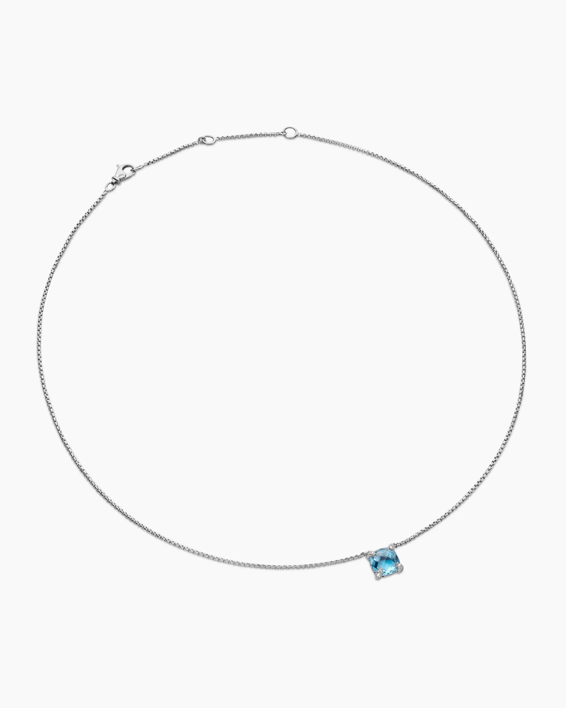 Petite Chatelaine® Pendant Necklace Sterling Silver with Blue Topaz and Diamonds, 9mm