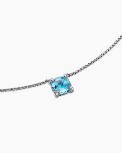 Petite Chatelaine® Pendant Necklace Sterling Silver with Blue Topaz and Diamonds, 9mm