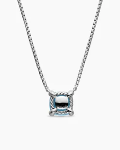Petite Chatelaine® Pendant Necklace Sterling Silver with Blue Topaz and Diamonds, 9mm