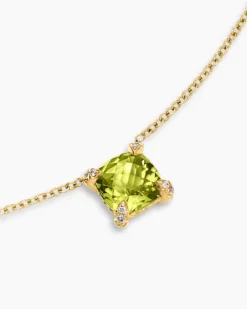 Petite Chatelaine® Pendant Necklace 18K Yellow Gold with Peridot and Diamonds, 7mm