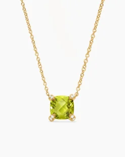 Petite Chatelaine® Pendant Necklace 18K Yellow Gold with Peridot and Diamonds, 7mm