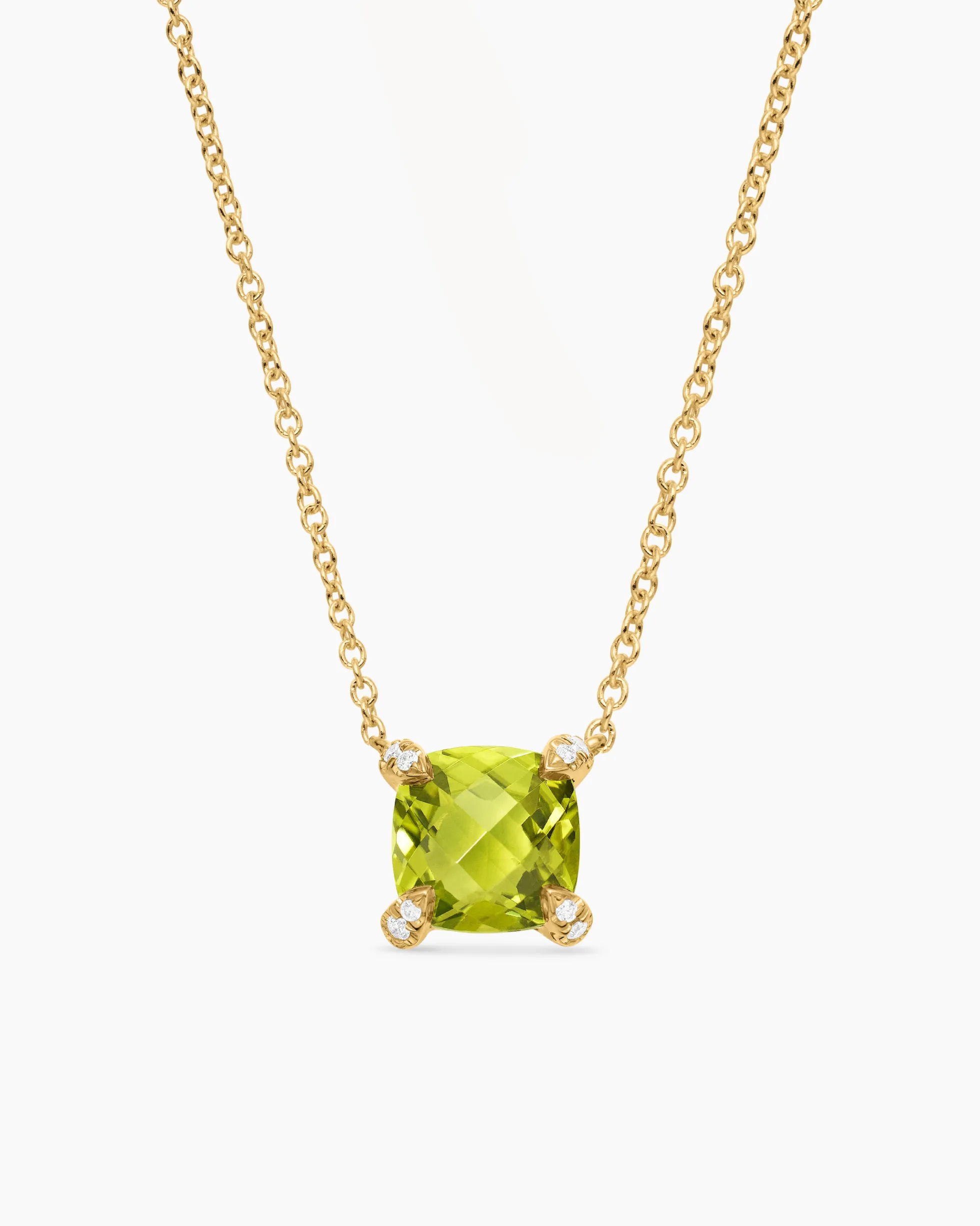 Petite Chatelaine® Pendant Necklace 18K Yellow Gold with Peridot and Diamonds, 7mm