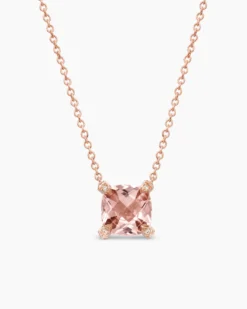 Petite Chatelaine® Pendant Necklace 18K Rose Gold with Morganite and Diamonds, 7mm