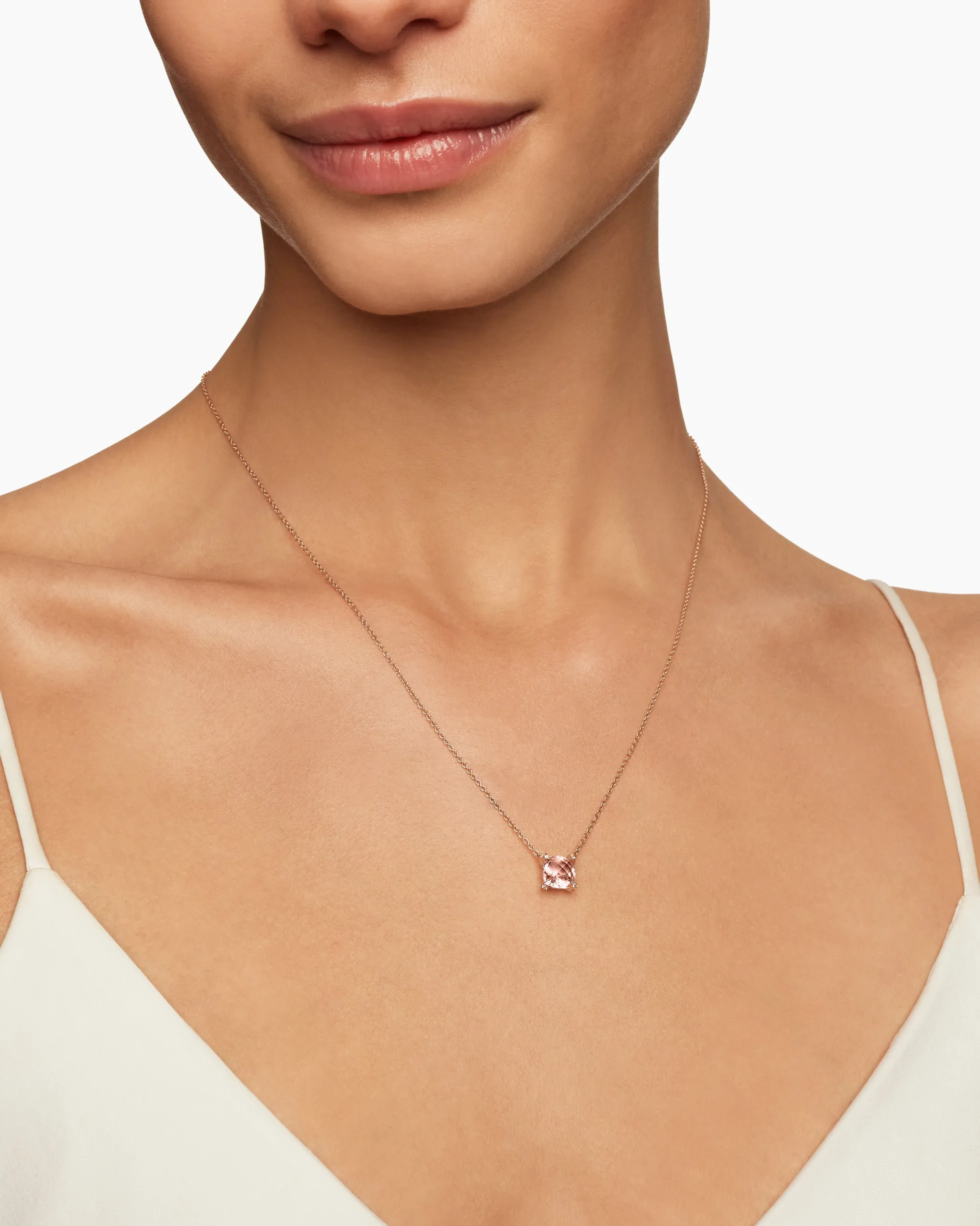 Petite Chatelaine® Pendant Necklace 18K Rose Gold with Morganite and Diamonds, 7mm
