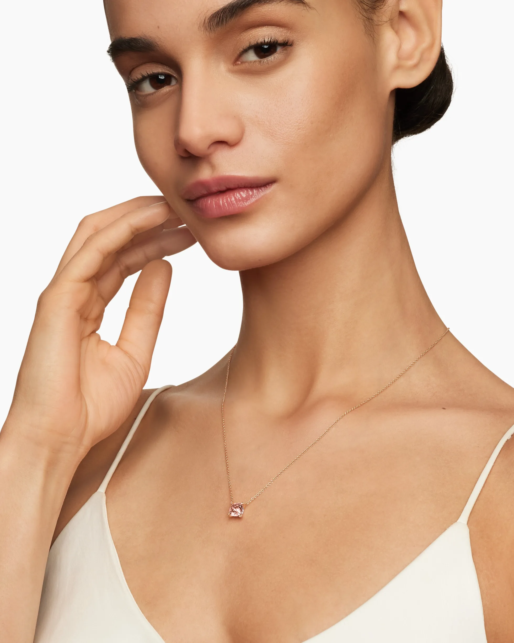 Petite Chatelaine® Pendant Necklace 18K Rose Gold with Morganite and Diamonds, 7mm