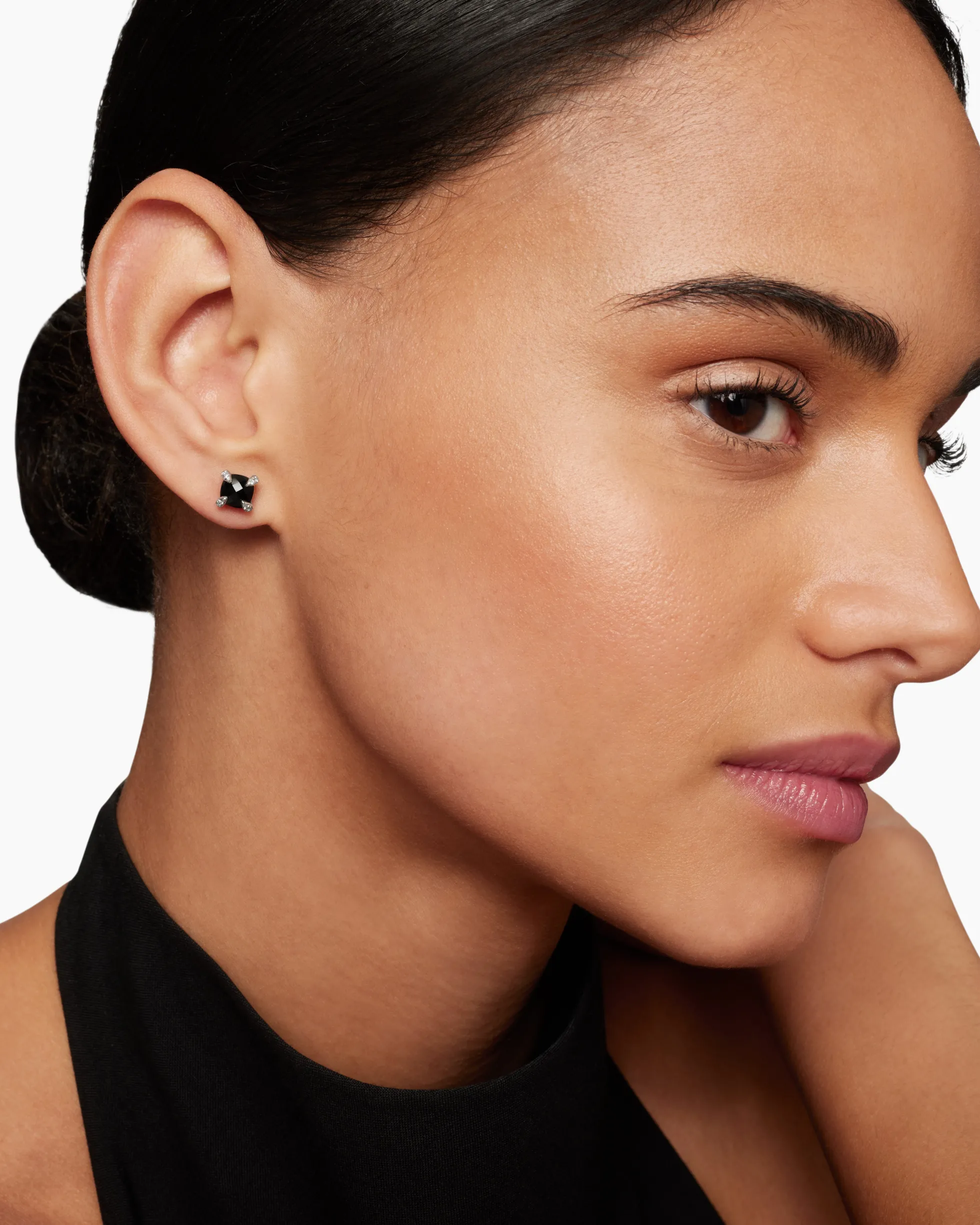 Petite Chatelaine® Stud Earrings Sterling Silver with Black Onyx and Diamonds, 6mm