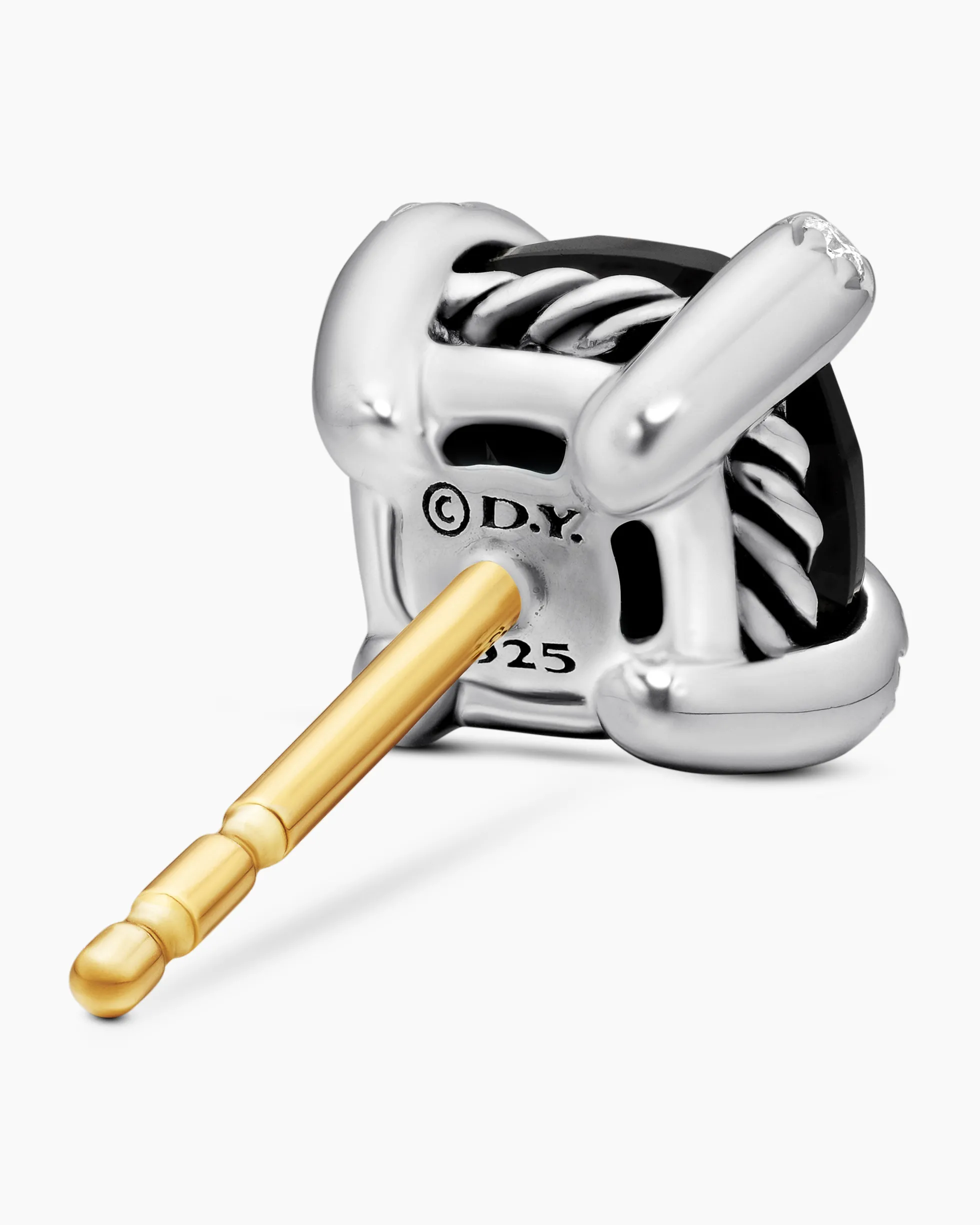 Petite Chatelaine® Stud Earrings Sterling Silver with Black Onyx and Diamonds, 6mm