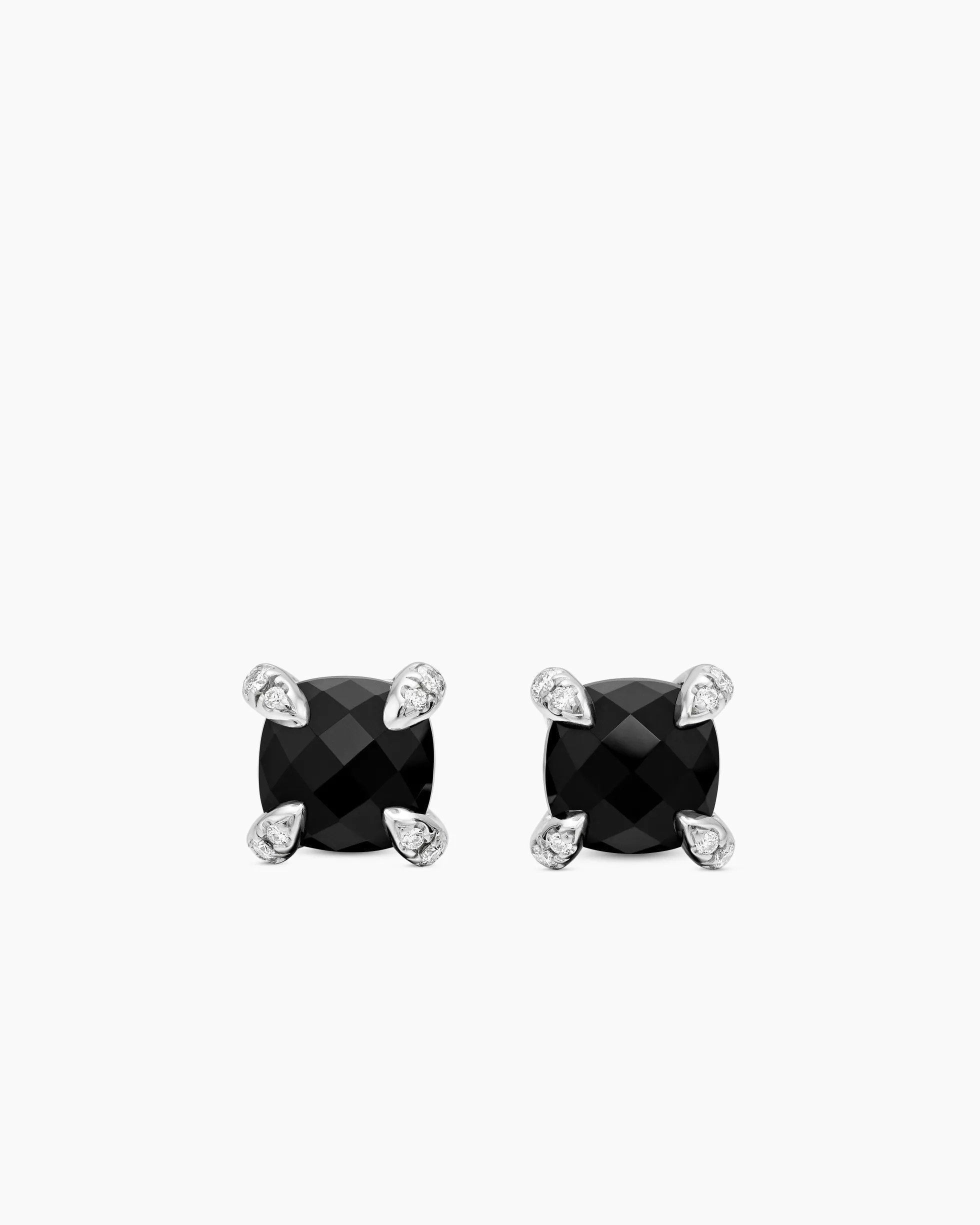 Petite Chatelaine® Stud Earrings Sterling Silver with Black Onyx and Diamonds, 6mm