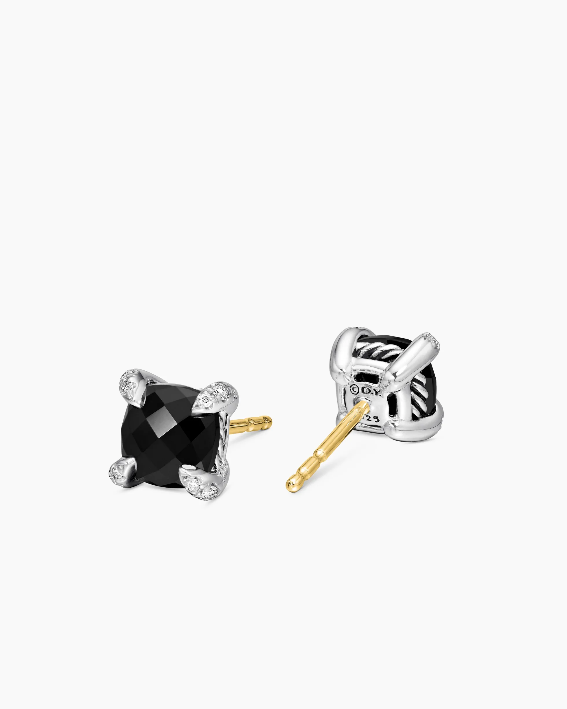 Petite Chatelaine® Stud Earrings Sterling Silver with Black Onyx and Diamonds, 6mm