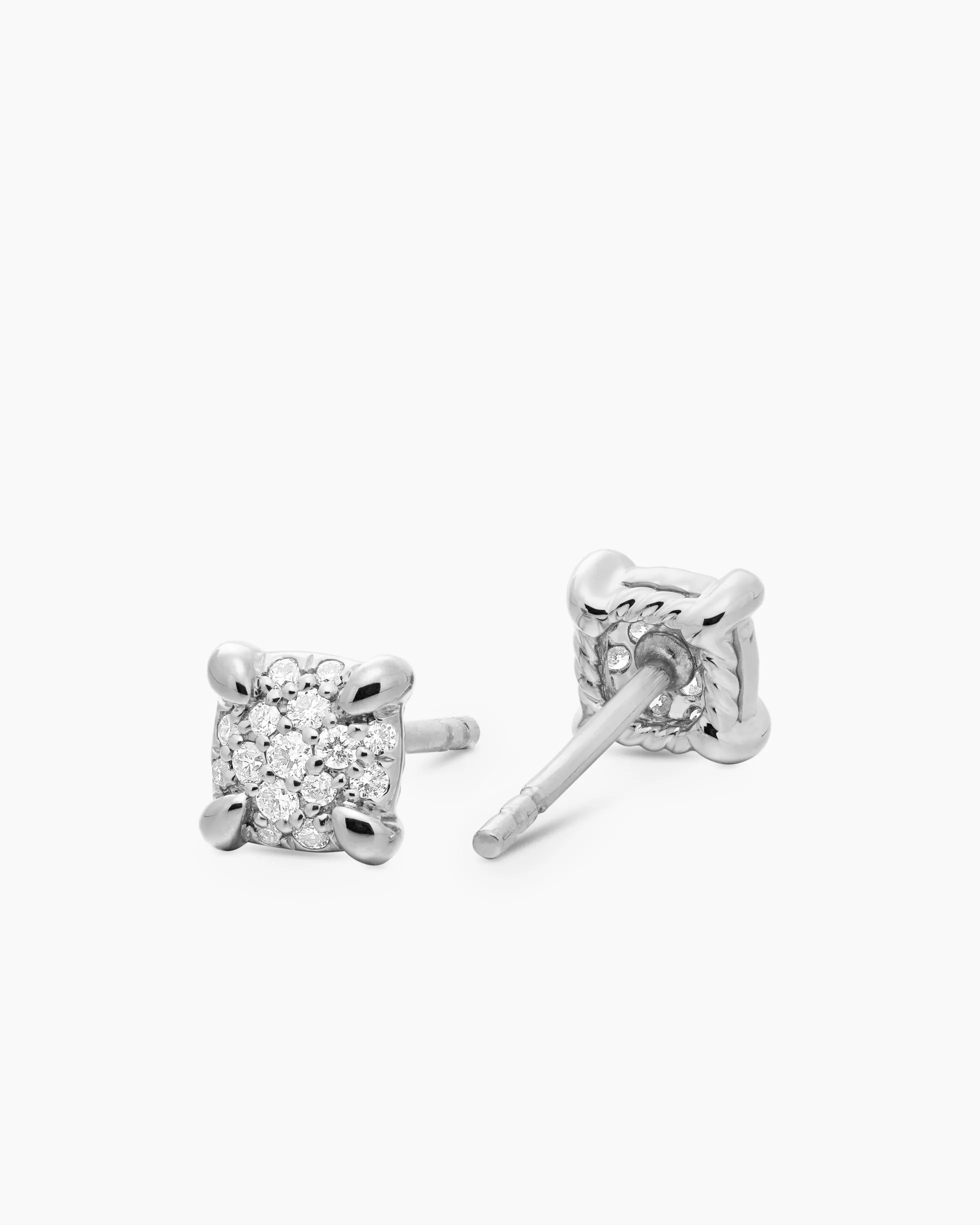 Petite Chatelaine® Stud Earrings 18K White Gold with Pavé Diamonds, 5mm