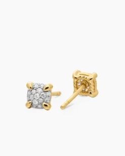 Petite Chatelaine® Stud Earrings 18K Yellow Gold with Pavé Diamonds, 5mm
