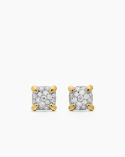 Petite Chatelaine® Stud Earrings 18K Yellow Gold with Pavé Diamonds, 5mm