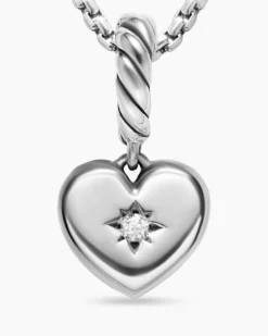 Petite Compass Heart Amulet Sterling Silver with Diamond, 7.4mm