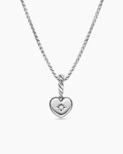 Petite Compass Heart Amulet Sterling Silver with Diamond, 7.4mm