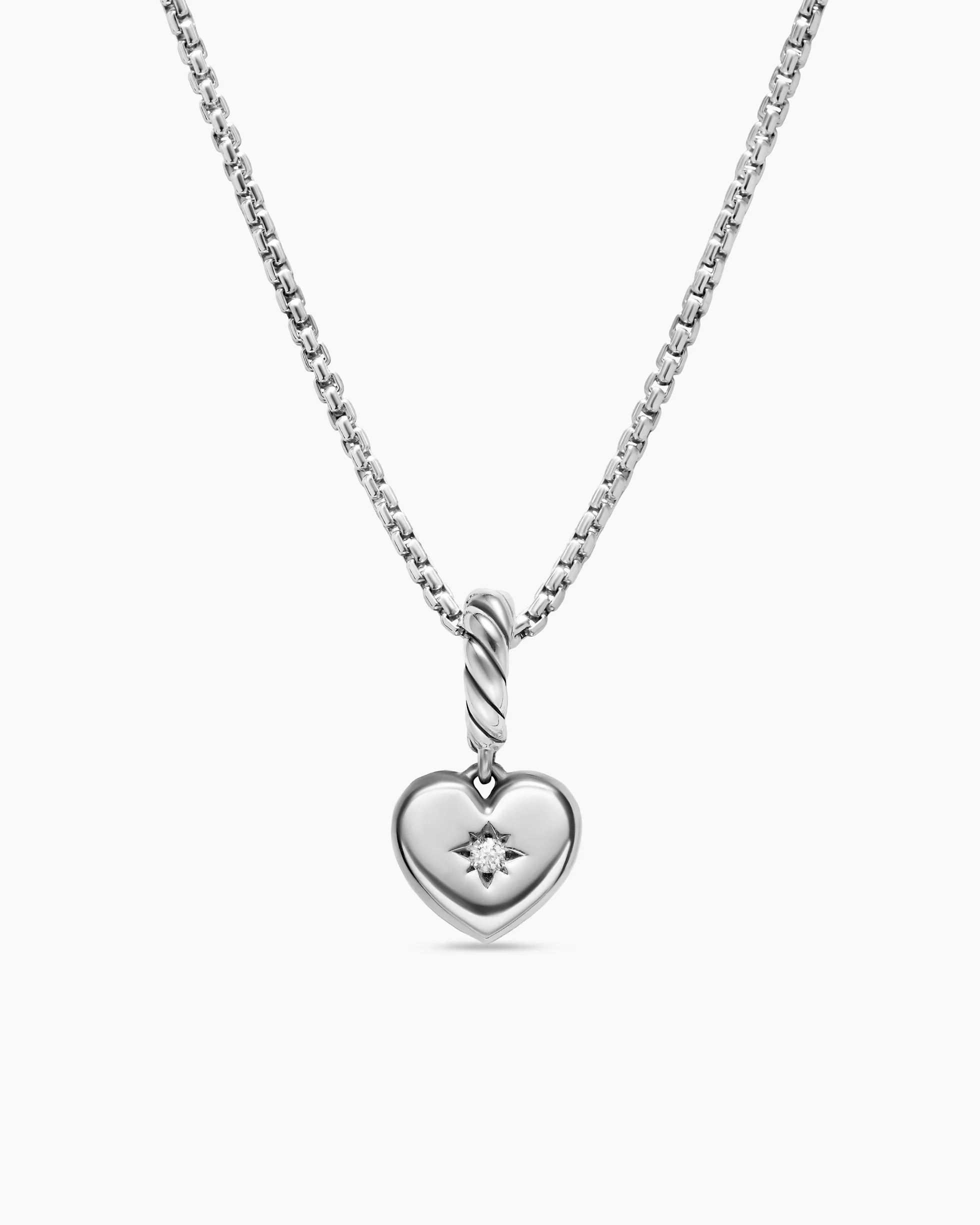 Petite Compass Heart Amulet Sterling Silver with Diamond, 7.4mm