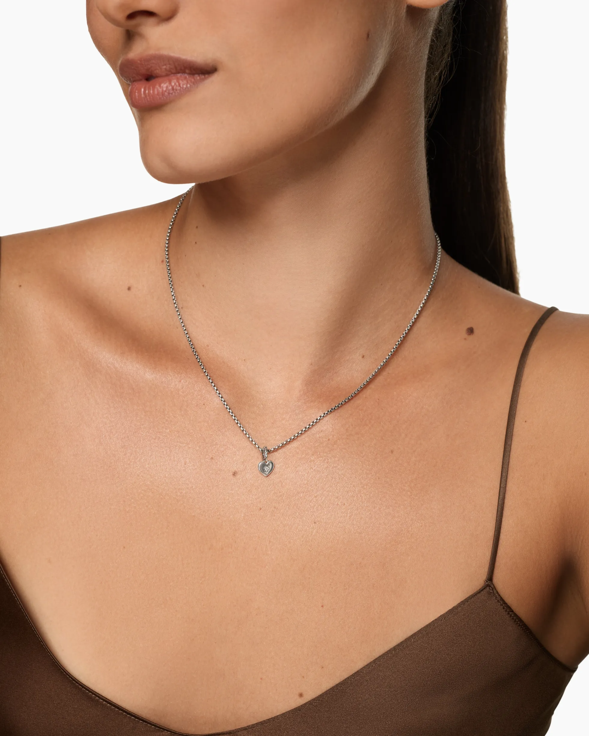 Petite Compass Heart Amulet Sterling Silver with Diamond, 7.4mm