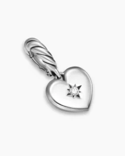 Petite Compass Heart Amulet Sterling Silver with Diamond, 7.4mm