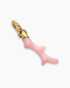 Petite Coral Amulet 18K Yellow Gold with Pink Opal, 25.2mm