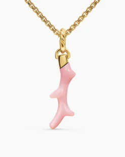 Petite Coral Amulet 18K Yellow Gold with Pink Opal, 25.2mm