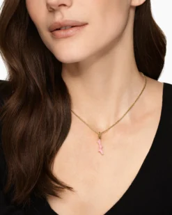 Petite Coral Amulet 18K Yellow Gold with Pink Opal, 25.2mm