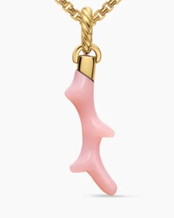 Petite Coral Amulet 18K Yellow Gold with Pink Opal, 25.2mm