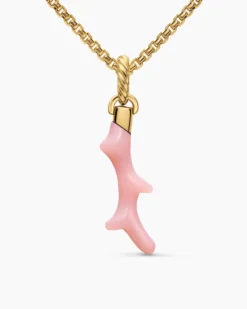 Petite Coral Amulet 18K Yellow Gold with Pink Opal, 25.2mm