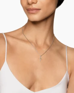 Petite Cross Necklace Sterling Silver with 18K Yellow Gold with Diamonds, 20.8mm