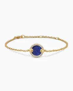 Petite DY Elements® Center Station Chain Bracelet 18K Yellow Gold with Lapis and Diamonds, 11mm