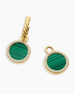 Petite DY Elements® Drop Earrings 18K Yellow Gold with Malachite and Diamonds, 22.6mm