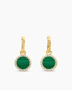 Petite DY Elements® Drop Earrings 18K Yellow Gold with Malachite and Diamonds, 22.6mm
