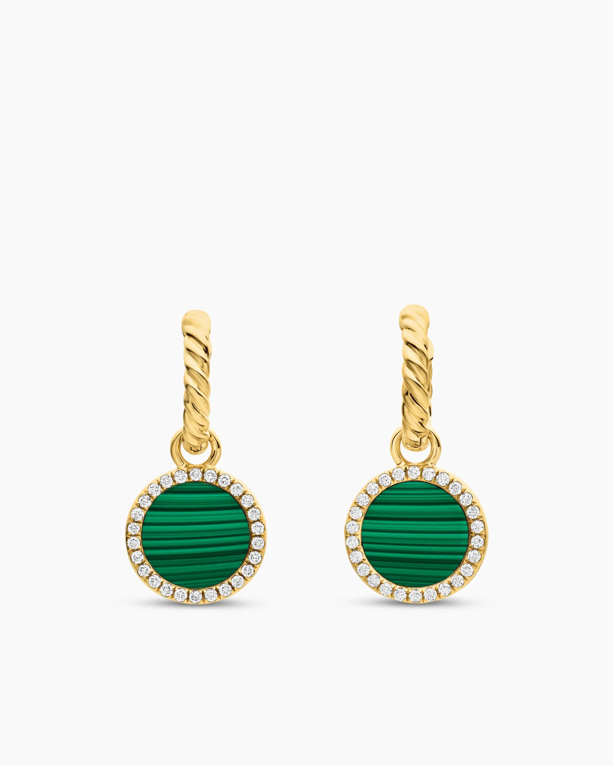 Petite DY Elements® Drop Earrings 18K Yellow Gold with Malachite and Diamonds, 22.6mm