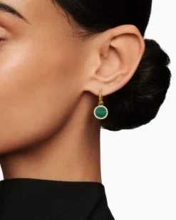 Petite DY Elements® Drop Earrings 18K Yellow Gold with Malachite and Diamonds, 22.6mm
