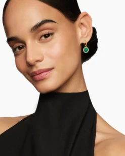Petite DY Elements® Drop Earrings 18K Yellow Gold with Malachite and Diamonds, 22.6mm